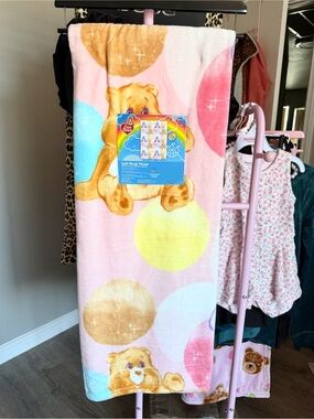 Care Bears Pink Plush Throw Blanket with Multicolor Circles